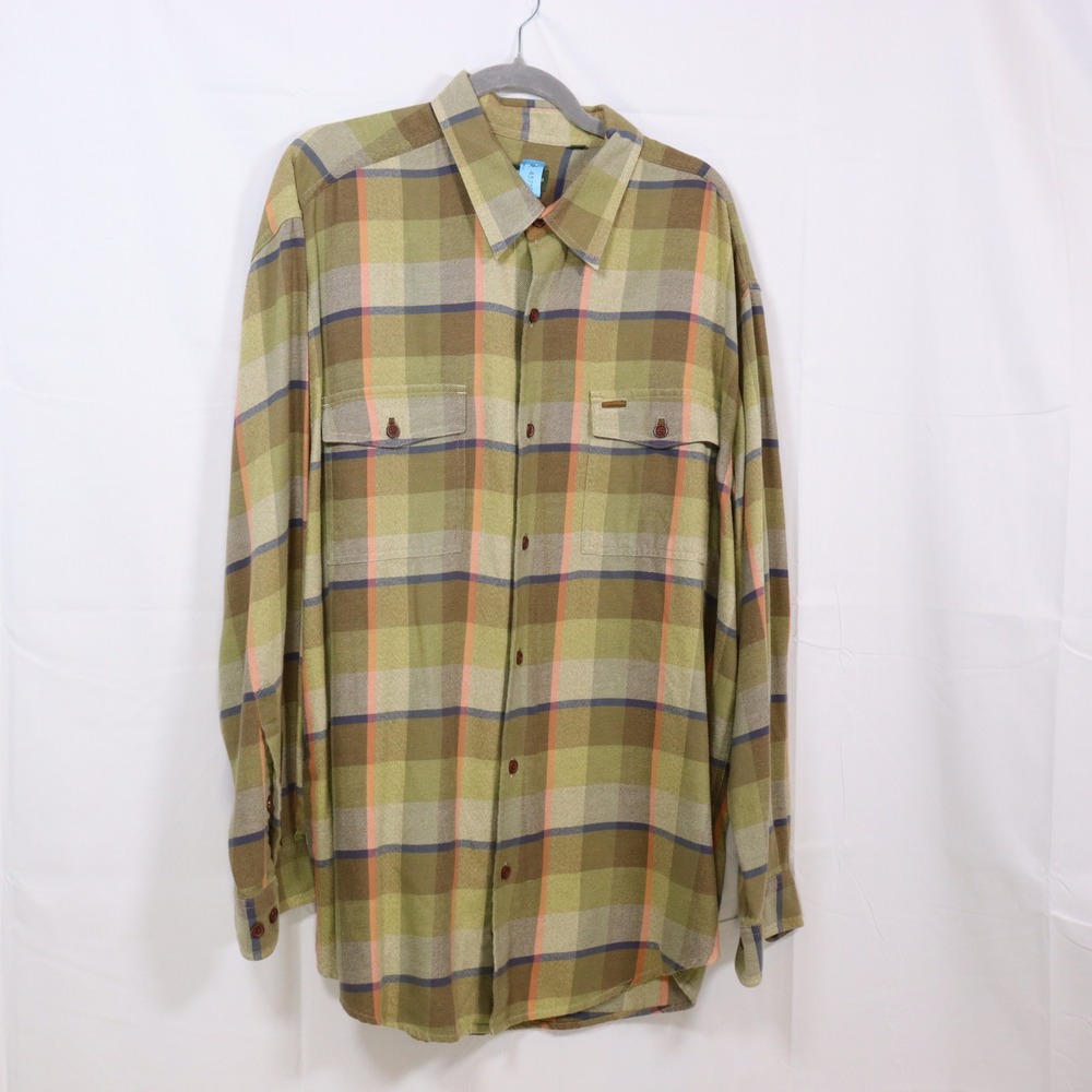 Orvis Plaid Flannel Shirt XL Green Mens‎ Long Sleeve Cotton Button Up